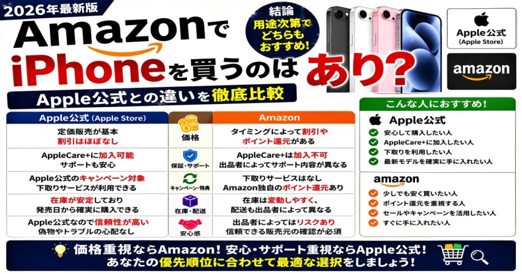 AmazonでiPhoneを買うのはありApple公式との違いを徹底比較
