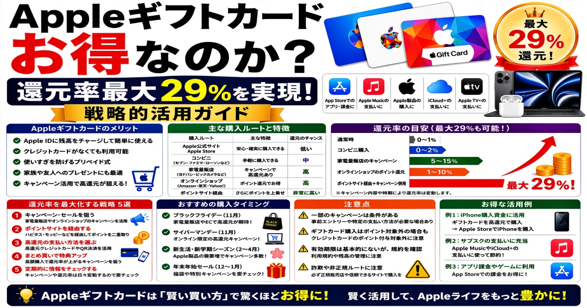 Appleギフトカードお得なのか？還元率最大29%を実現！戦略的活用ガイド