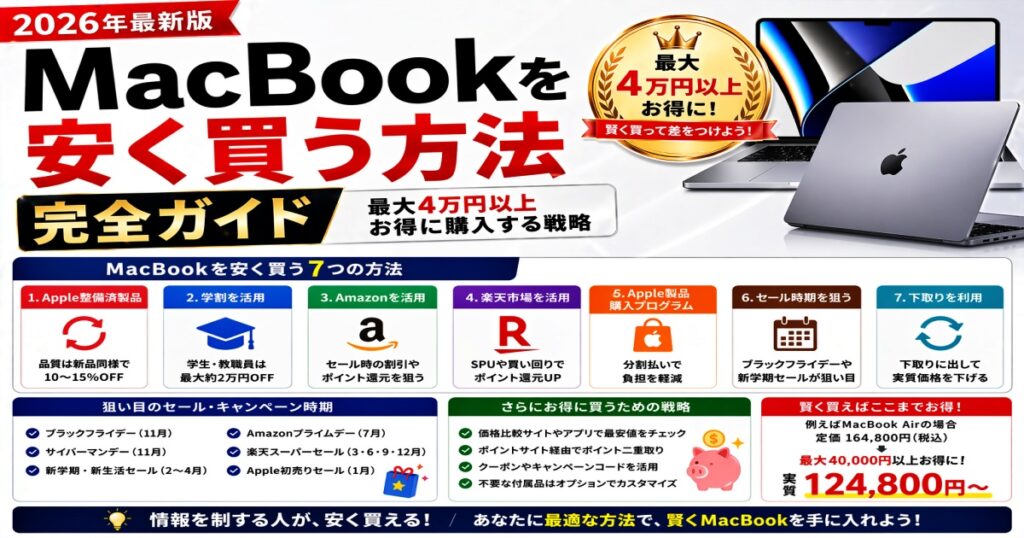 MacBookを安く買う方法完全ガイド｜最大4万円以上お得に購入する戦略