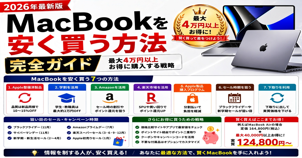 MacBookを安く買う方法完全ガイド｜最大4万円以上お得に購入する戦略