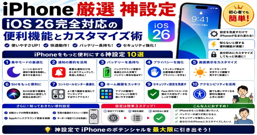 iPhone 厳選 神設定｜iOS 26完全対応の便利機能とカスタマイズ術