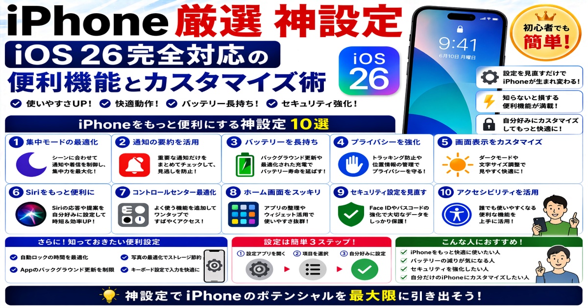 iPhone 厳選 神設定｜iOS 26完全対応の便利機能とカスタマイズ術