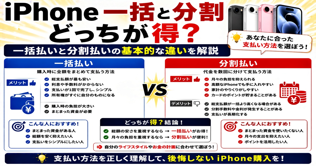 iPhone一括と分割どっちが得？ 一括払いと分割払いの基本的な違いを解説